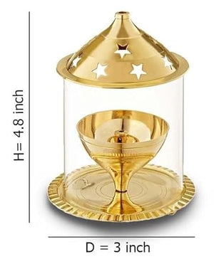 Brass Akhand Diya with Glass