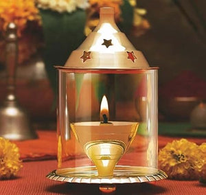 Brass Akhand Diya with Glass